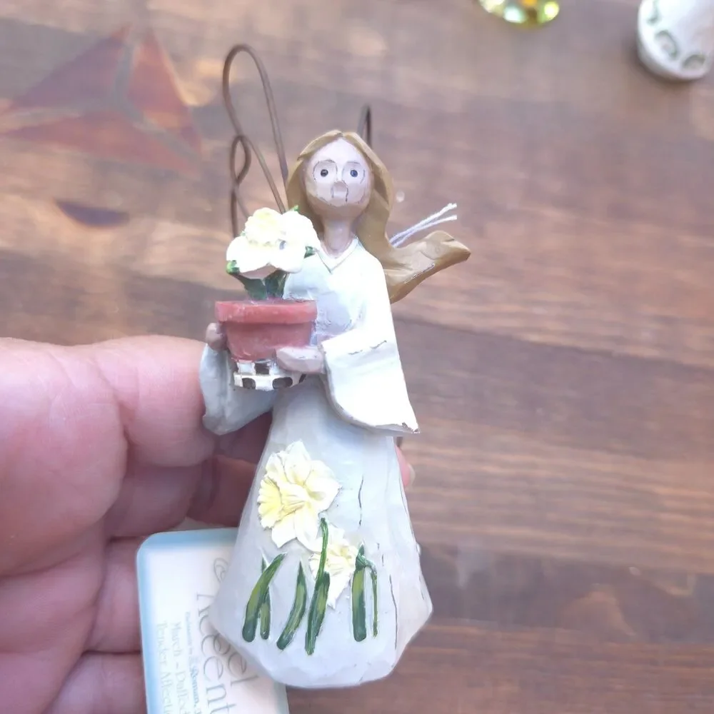 Vintage Angel Figurine & Ornament Lot Resin Stone Glass 4 Piece Christmas Set